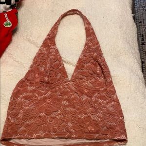 **FREE SHIPPING**Lace cropped halter style top